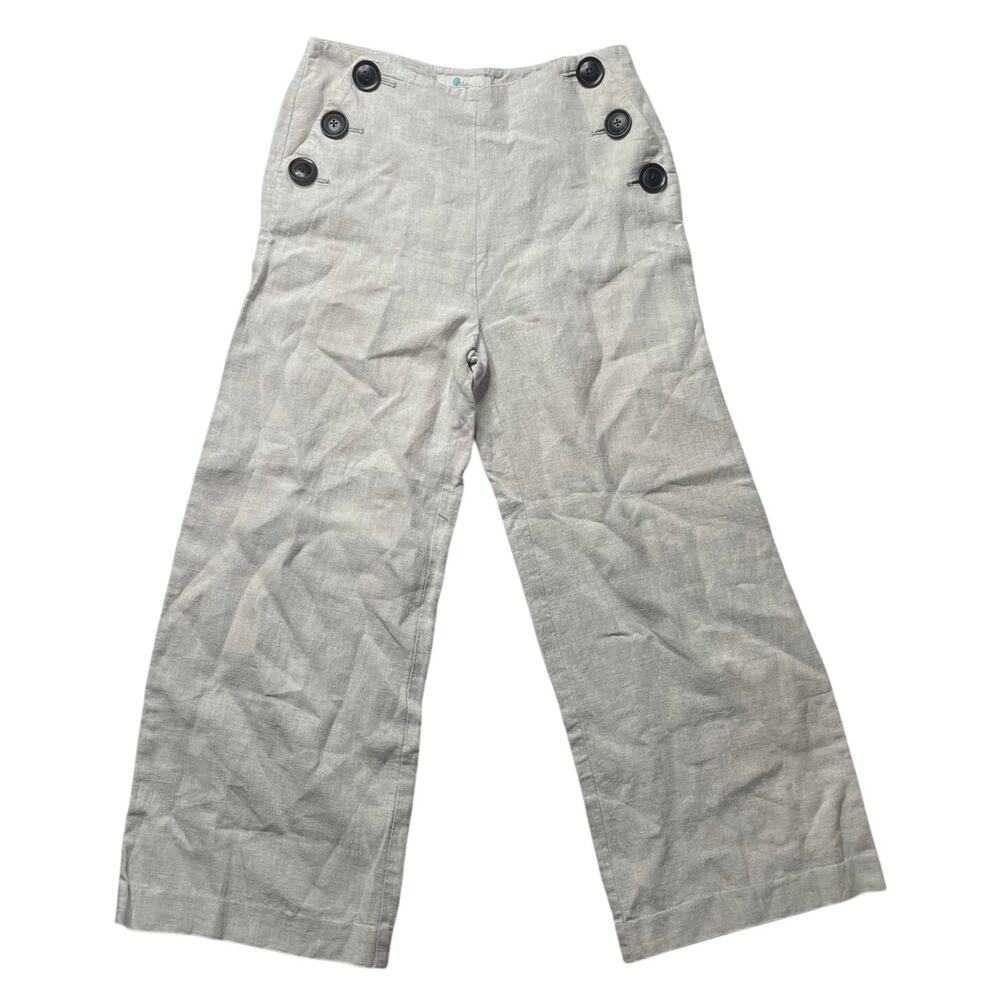 Boden Falmouth Wide Leg Linen Trousers Pants Size 2 Petite Women Side Buttons